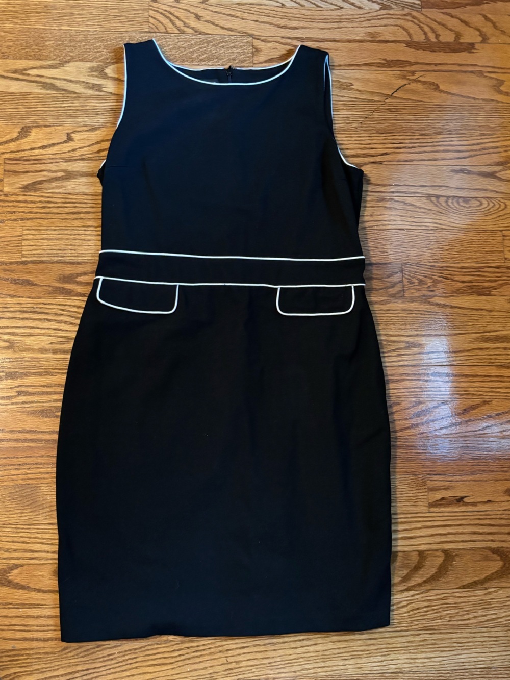 Talbots Black Sheath Dress with White Contrast Trim Size 12